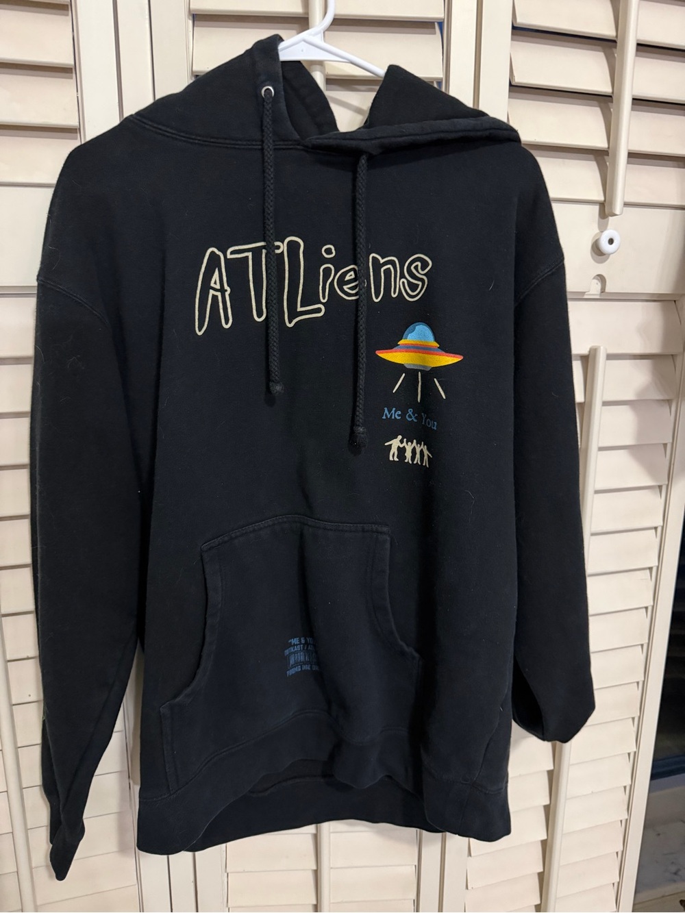 Black Graphic Hoodie with Colorful UFO